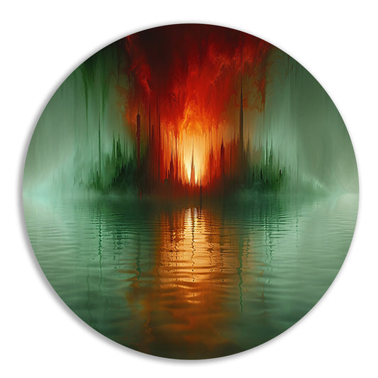 Magische stad aan het water in felle kleuren aluminium muurcirkel