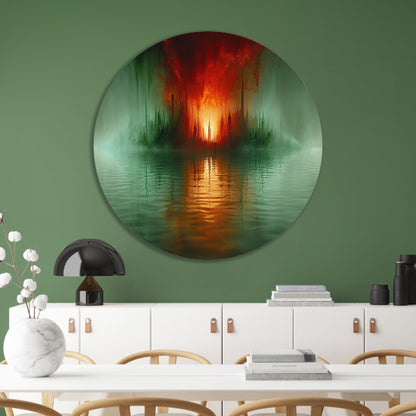 Magische stad aan het water in felle kleuren aluminium muurcirkel