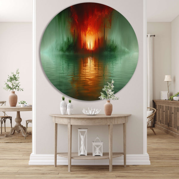 Magische stad aan het water in felle kleuren aluminium muurcirkel