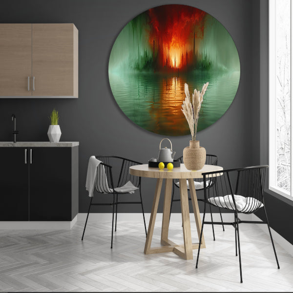 Magische stad aan het water in felle kleuren aluminium muurcirkel
