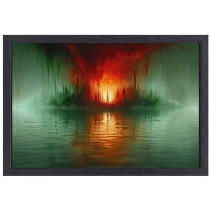 Magische stad aan het water in felle kleuren canvas met baklijst