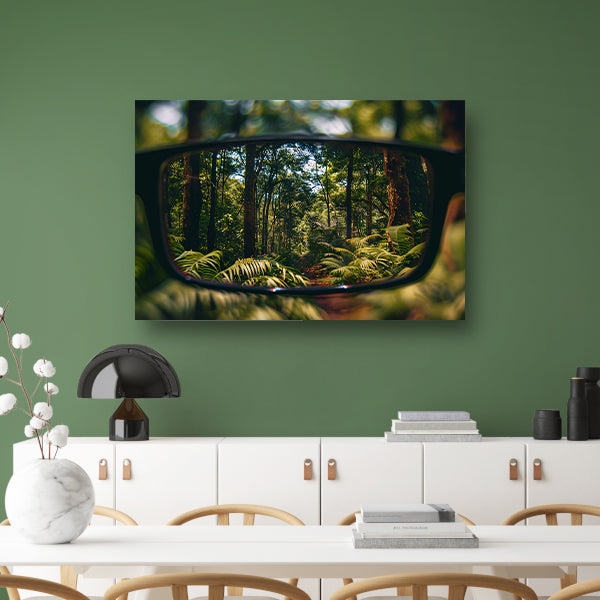 Reflectie van een boslandschap in een bril poster