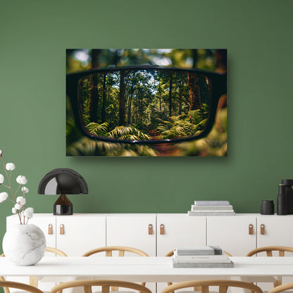 Reflectie van een boslandschap in een bril poster