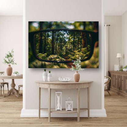 Reflectie van een boslandschap in een bril poster