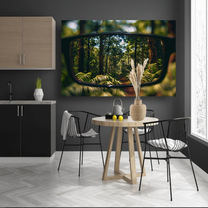 Reflectie van een boslandschap in een bril poster