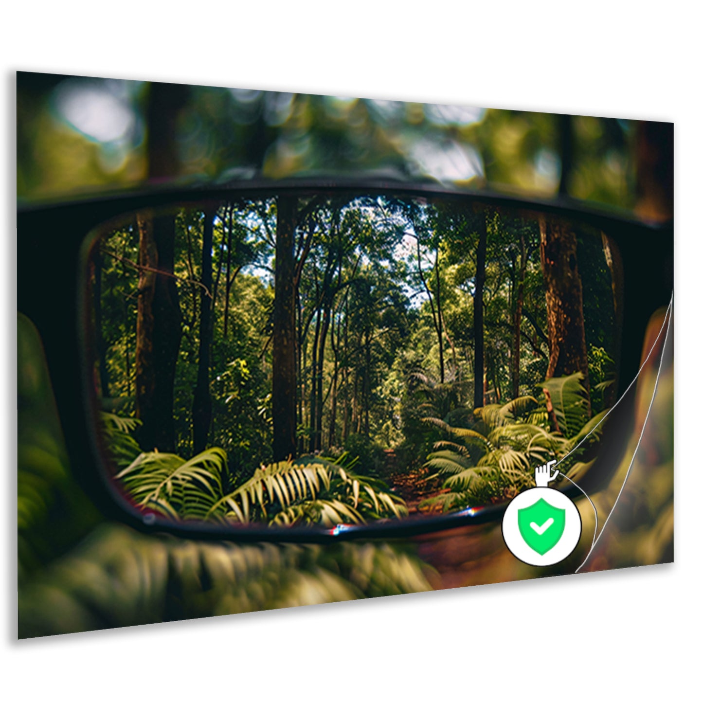 Reflectie van een boslandschap in een bril poster