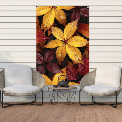 Kleurrijk herfstbladeren met waterdruppels tuinposter