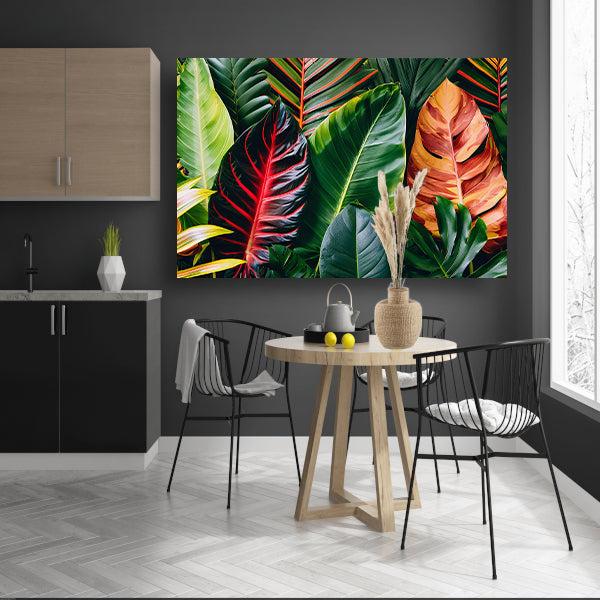 Levendige groene bladeren met kleurrijke accenten canvas