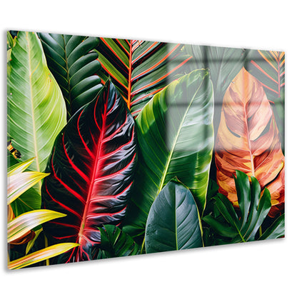 Levendige groene bladeren met kleurrijke accenten acrylglas