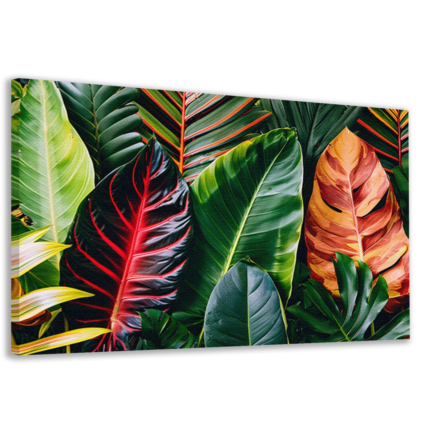 Levendige groene bladeren met kleurrijke accenten canvas