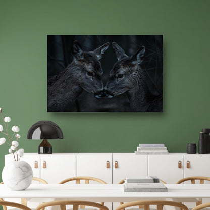 Twee herten in een donker bos acrylglas