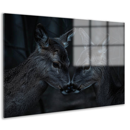 Twee herten in een donker bos acrylglas