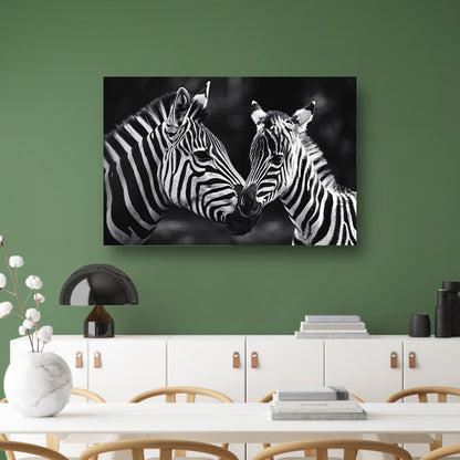 Intieme ontmoeting zebra moeder en jong poster