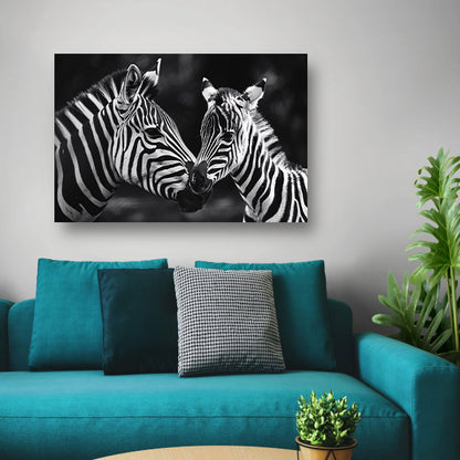 Intieme ontmoeting zebra moeder en jong poster