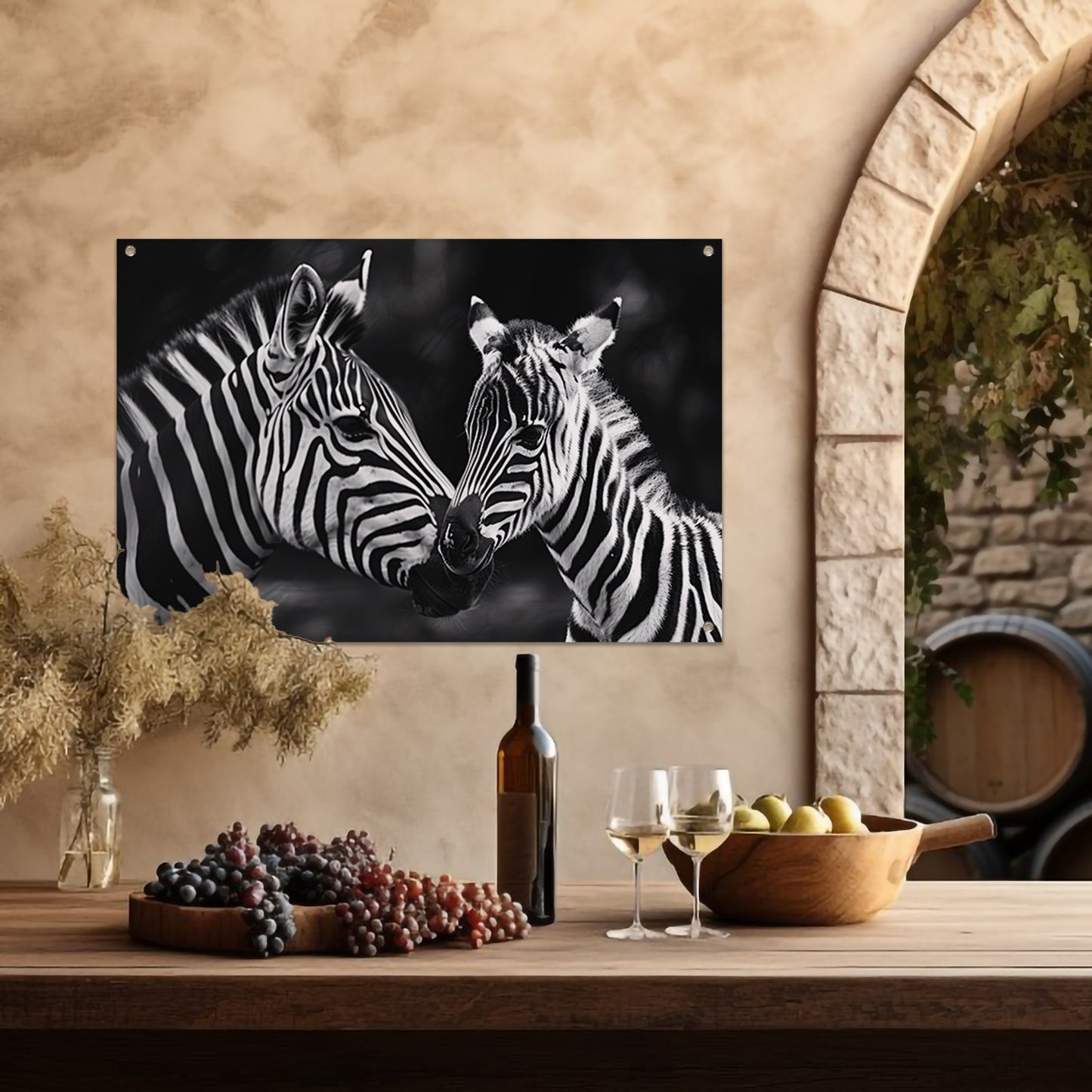 Intieme ontmoeting zebra moeder en jong tuinposter