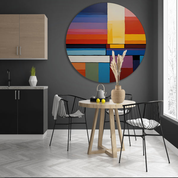 Abstracte symfonie van gekleurde vlakken aluminium muurcirkel