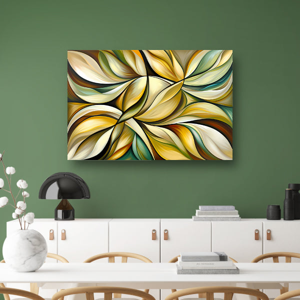 Kleurrijke abstracte kunst met bladeren en vormen acrylglas