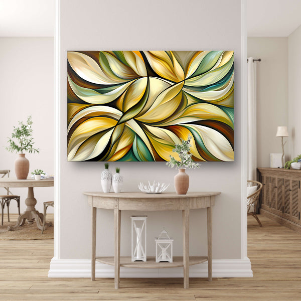 Kleurrijke abstracte kunst met bladeren en vormen acrylglas