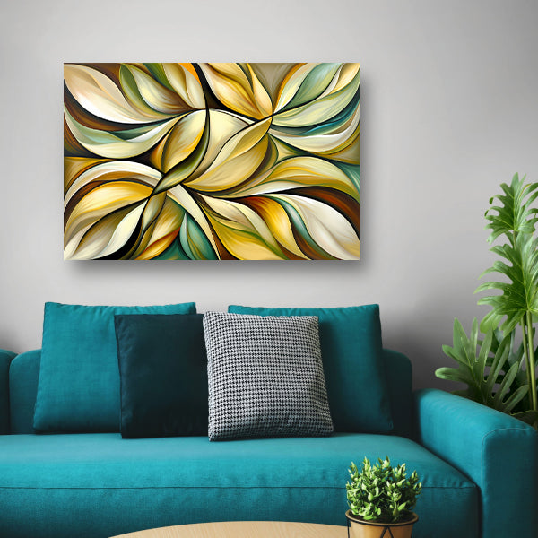 Kleurrijke abstracte kunst met bladeren en vormen canvas met baklijst