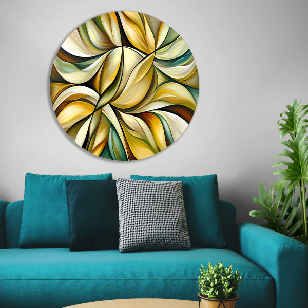 Kleurrijke abstracte kunst met bladeren en vormen forex muurcirkel
