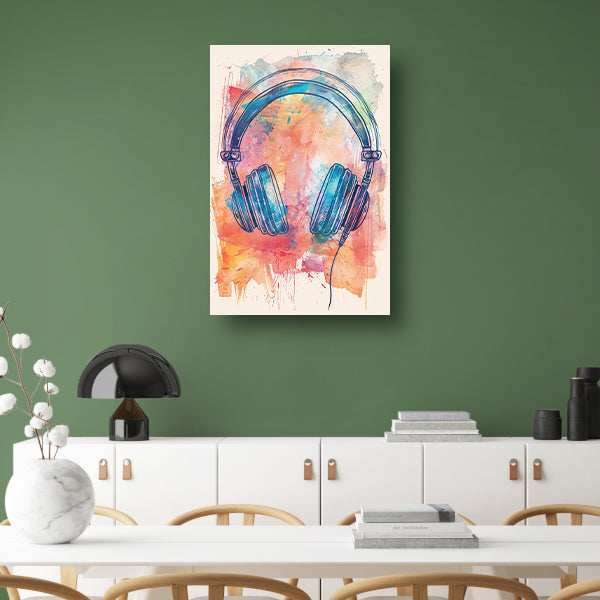 Abstract Koptelefoon met Verfspatten canvas met baklijst
