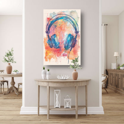 Abstract Koptelefoon met Verfspatten canvas met baklijst