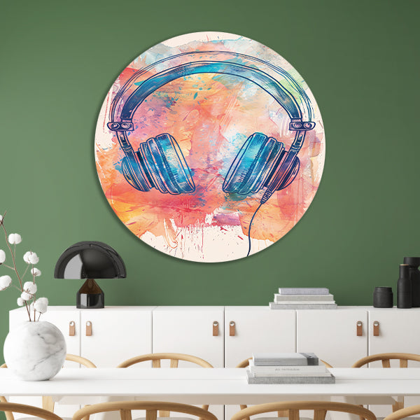 Abstract Koptelefoon met Verfspatten forex muurcirkel