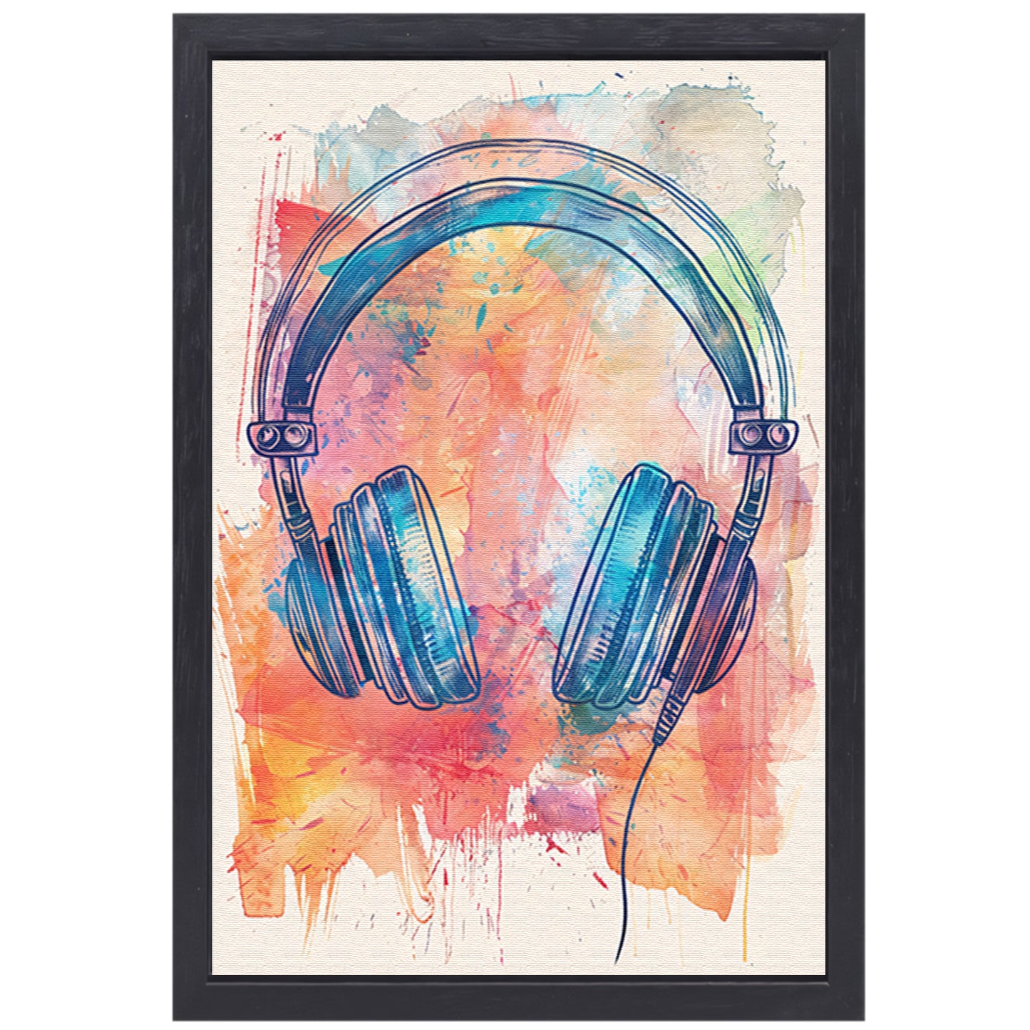 Abstract Koptelefoon met Verfspatten canvas met baklijst