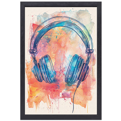 Abstract Koptelefoon met Verfspatten canvas met baklijst