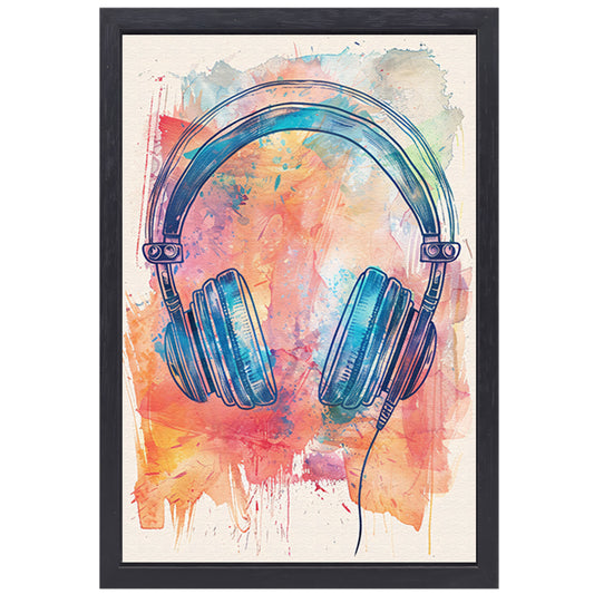 Abstract Koptelefoon met Verfspatten canvas met baklijst