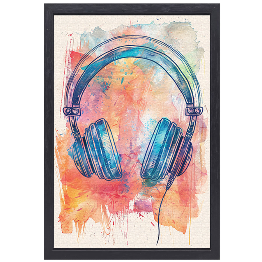 Abstract Koptelefoon met Verfspatten canvas met baklijst