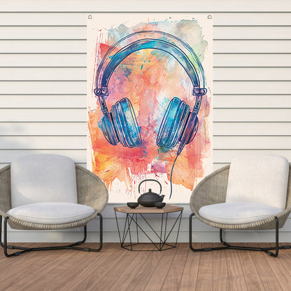 Abstract Koptelefoon met Verfspatten tuinposter