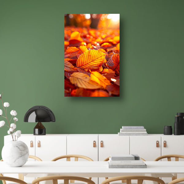 Herfstbladeren in Warm Zonlicht canvas met baklijst