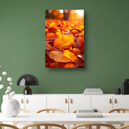 Herfstbladeren in Warm Zonlicht canvas met baklijst