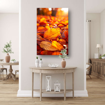 Herfstbladeren in Warm Zonlicht canvas met baklijst