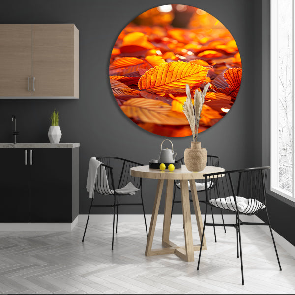 Herfstbladeren in Warm Zonlicht aluminium muurcirkel