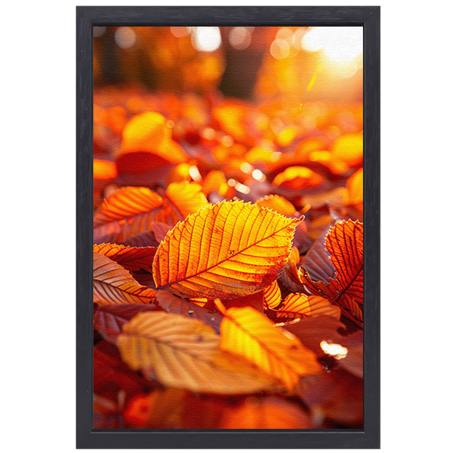 Herfstbladeren in Warm Zonlicht canvas met baklijst