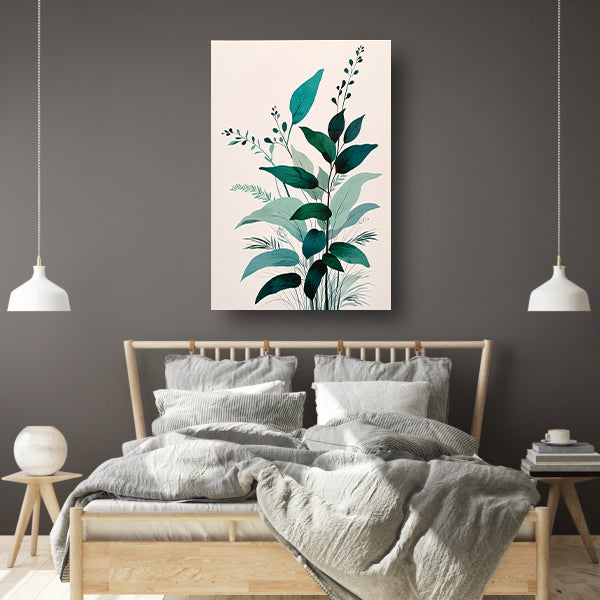 Minimalistische Japandi botanische kunst met bladeren canvas