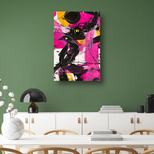 Abstracte kleurrijke vogel in moderne kunststijl canvas met baklijst