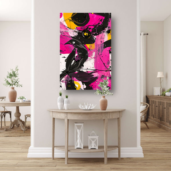 Abstracte kleurrijke vogel in moderne kunststijl canvas met baklijst