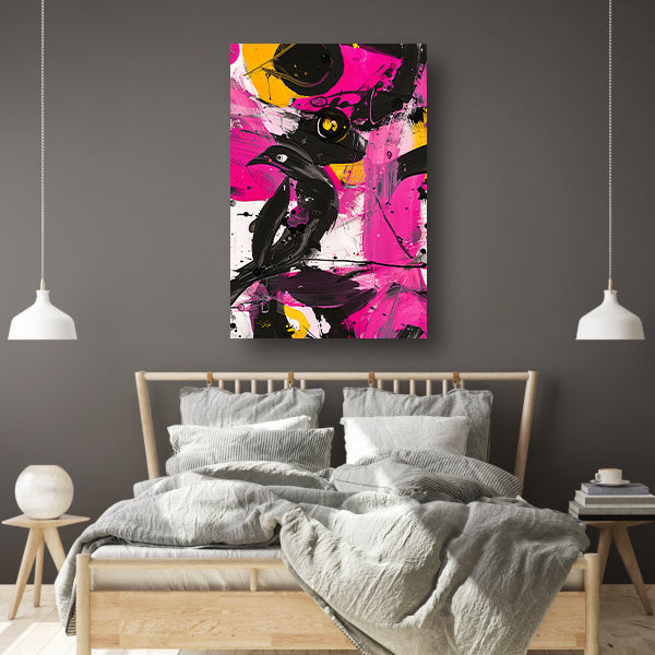 Abstracte kleurrijke vogel in moderne kunststijl canvas met baklijst