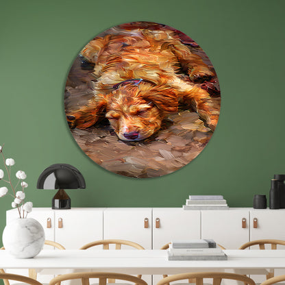 Schilderij van een slapende puppy met bril forex muurcirkel