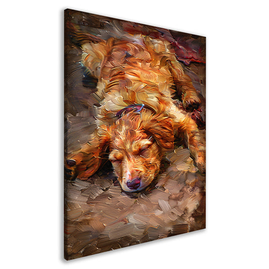Schilderij van een slapende puppy met bril canvas