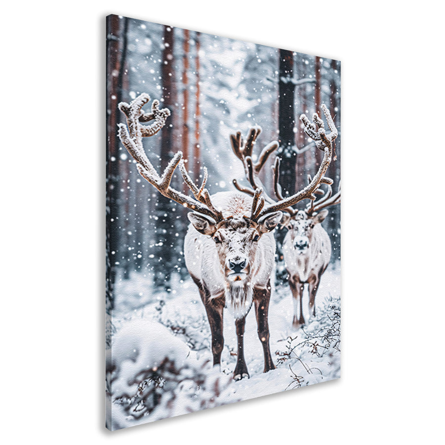 Twee Rendieren in Besneeuwd Bos canvas