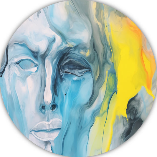 Emotionele Abstractie in Blauw en Geel aluminium muurcirkel