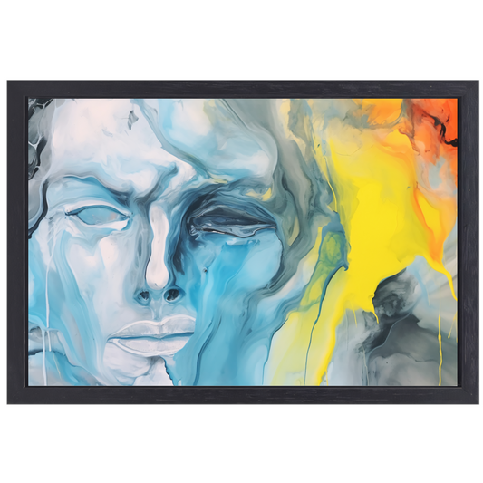 Emotionele Abstractie in Blauw en Geel canvas met baklijst
