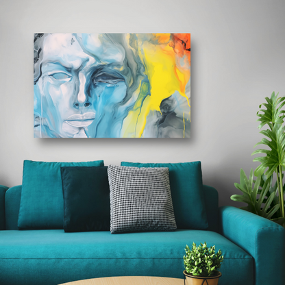 Emotionele Abstractie in Blauw en Geel canvas met baklijst