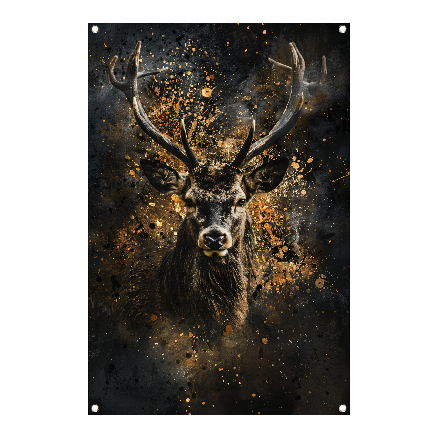 Mysterieus hert met abstracte gouden spatten tuinposter