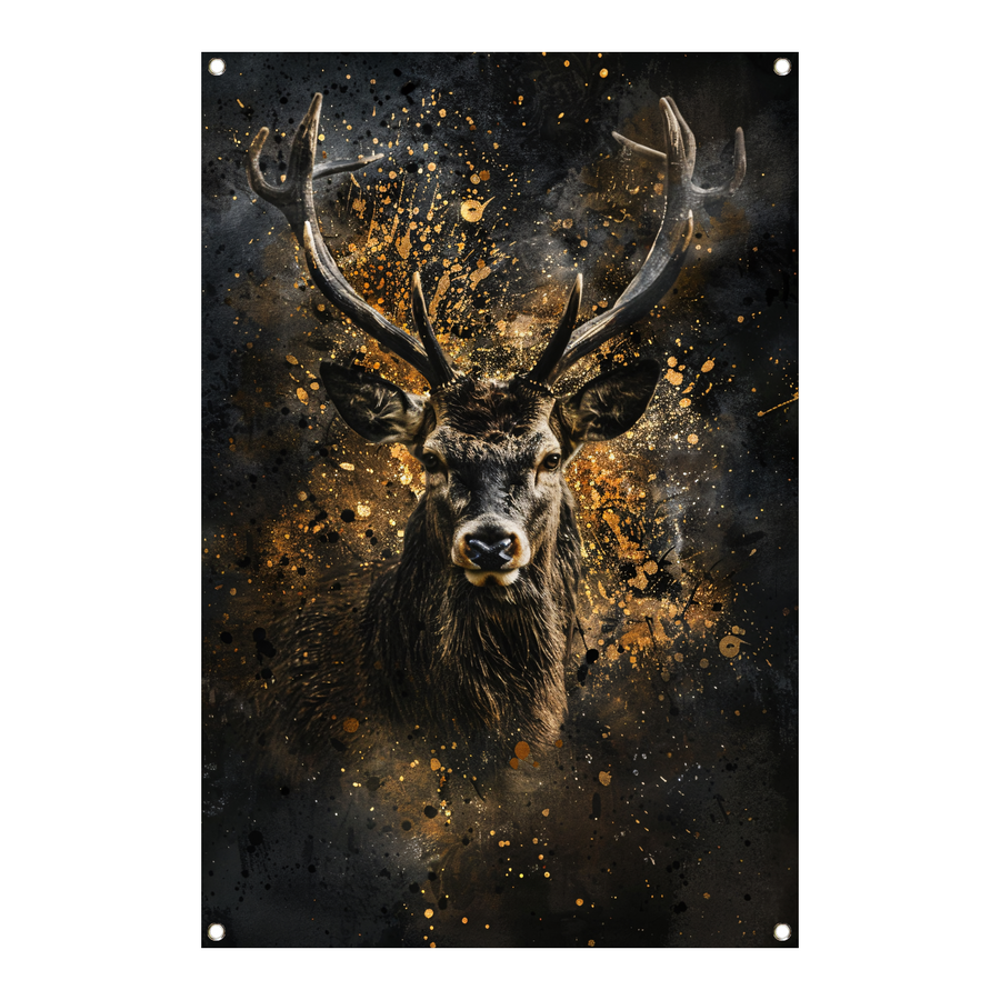 Mysterieus hert met abstracte gouden spatten tuinposter