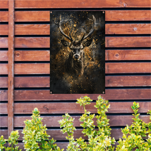 Mysterieus hert met abstracte gouden spatten tuinposter